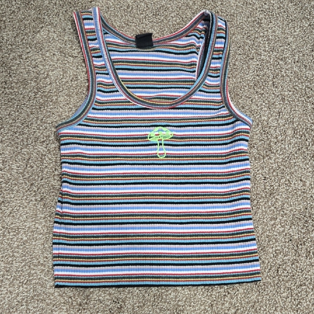 Urban Outfitters Striped Tank Top with Neon Green Detail Size Small